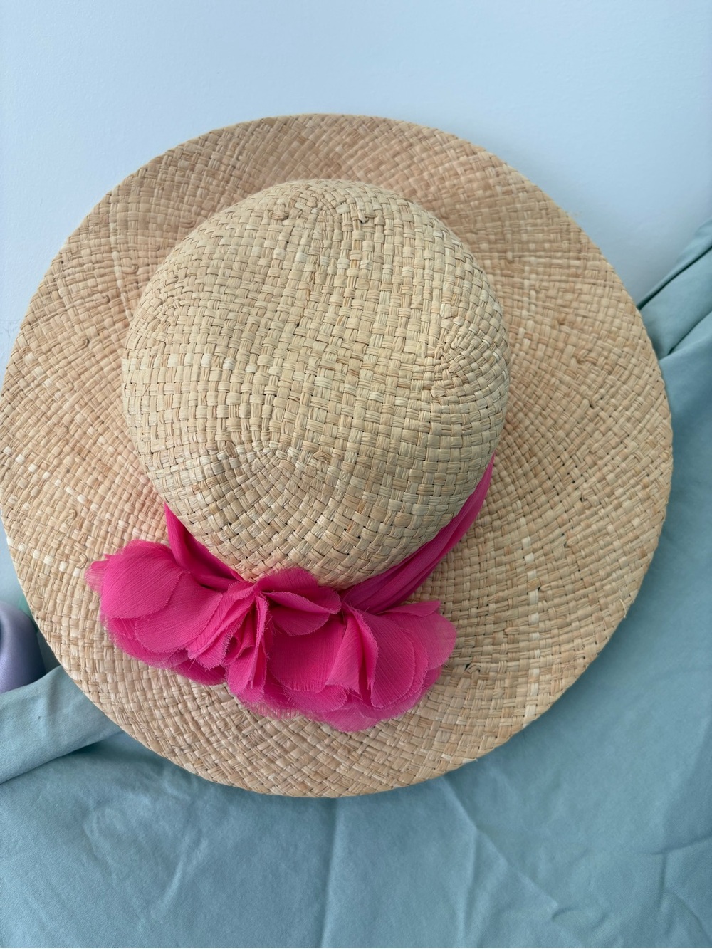Cappelli 100% Straw Sun Hat with Pink Bow Trim